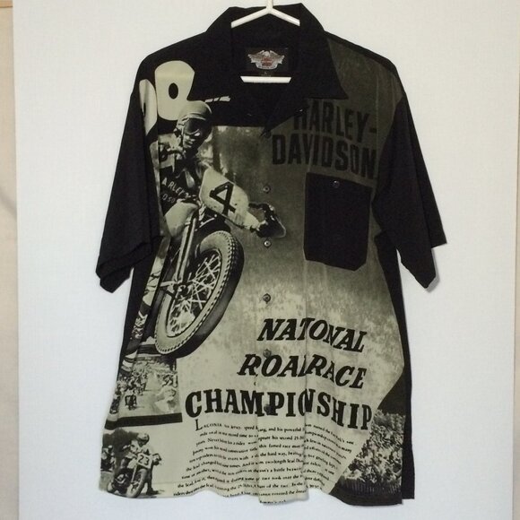 Harley-Davidson National Road Race Button Front Shirt Large Short Sleeve 2005 HD - Picture 1 of 13